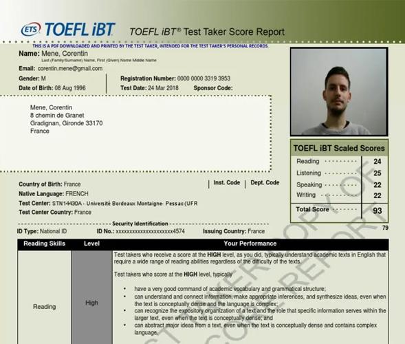 TOEFL Certificate