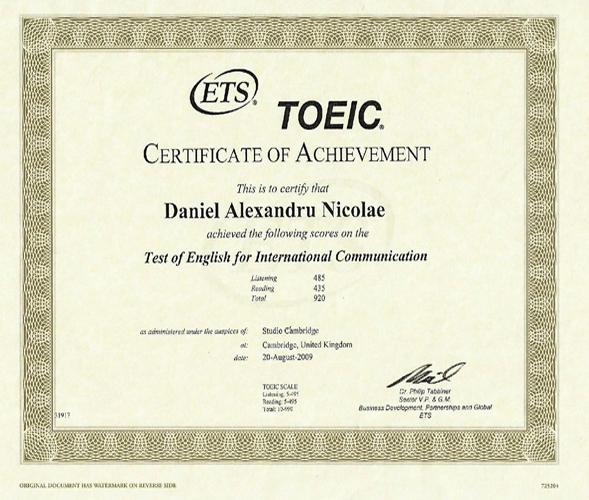 TOEIC Certificate